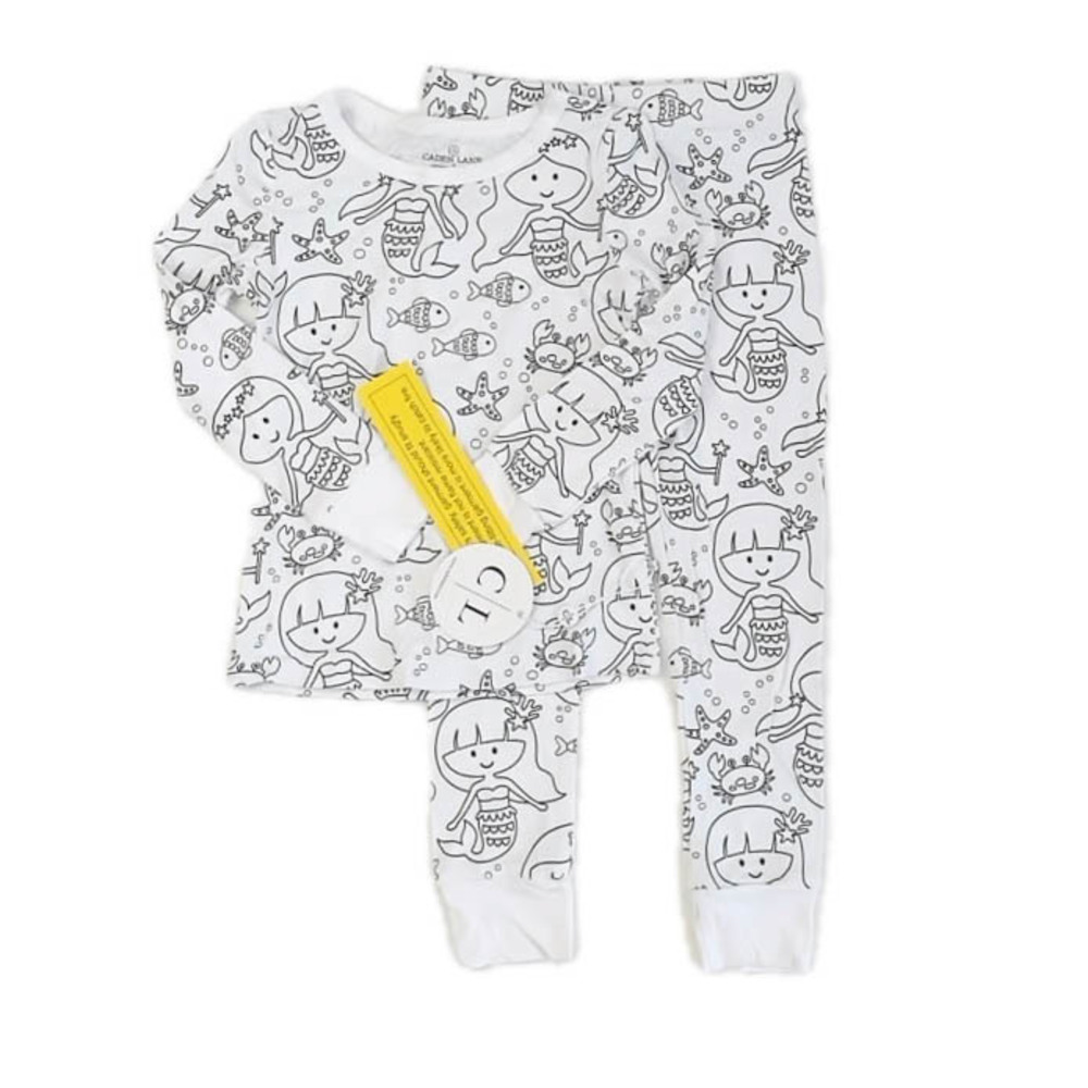 Caden Lane Girls White | Black Mermaids 2-piece Pajamas size: 3T